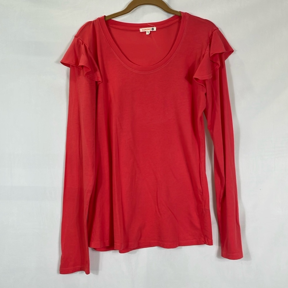 Sundry Long Sleeve Tee T-shirt Size 3 Ruffle Shoulder Coral Color EUC